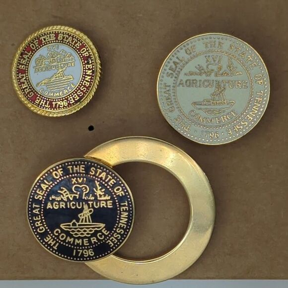 Accessories - Vintage Tennessee Lapel Pin Lot - Agriculture Commerce - Great Seal Of Tennessee